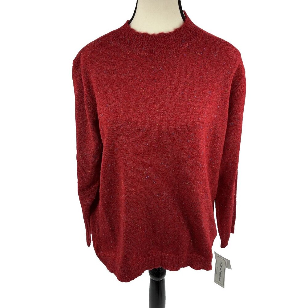 Alfred Dunner Womens Sweater Red Metallic Confetti Knit Crew Neck Size L